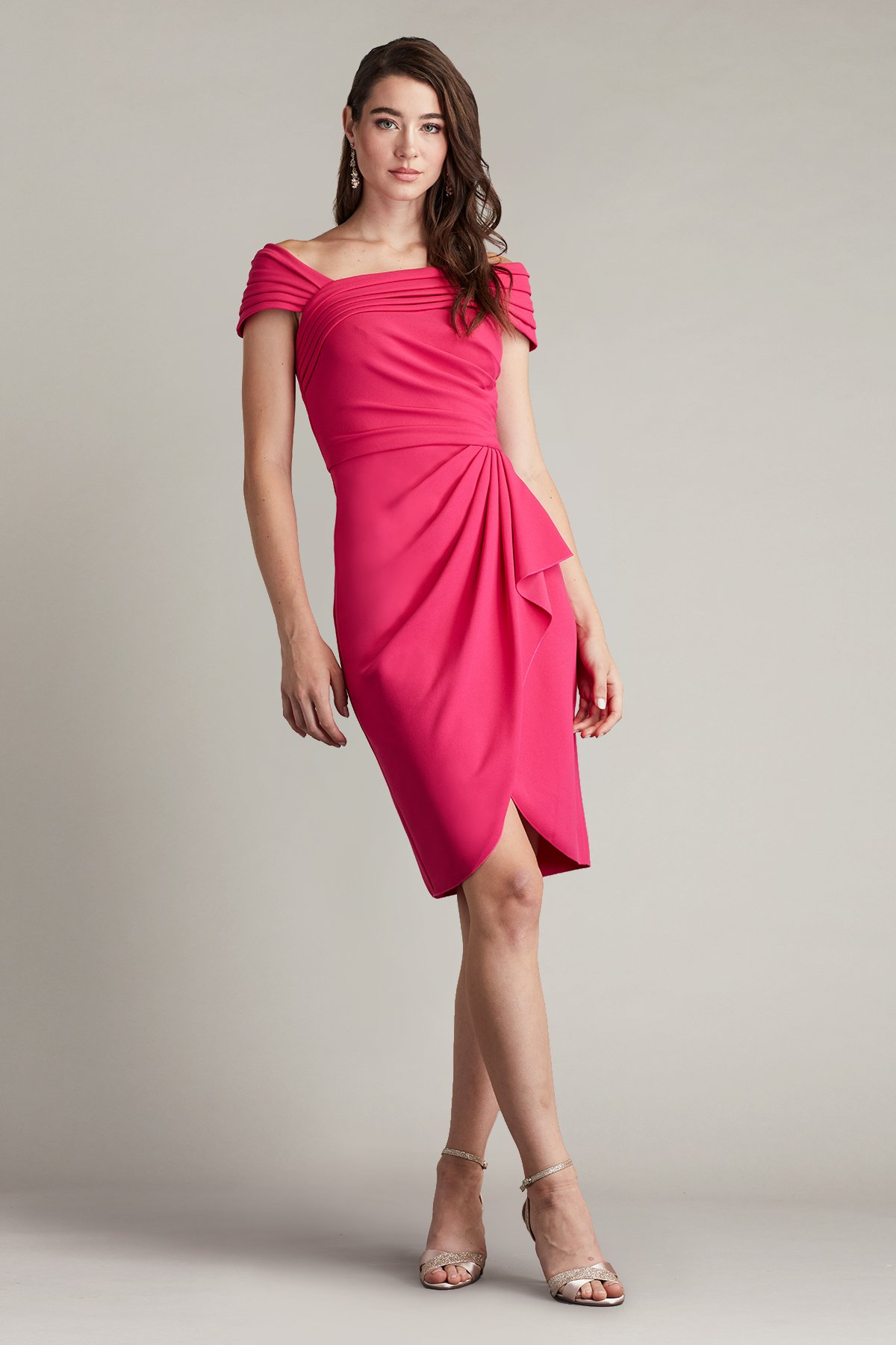 Cerise Crepe Cocktail Dress Tadashi Shoji