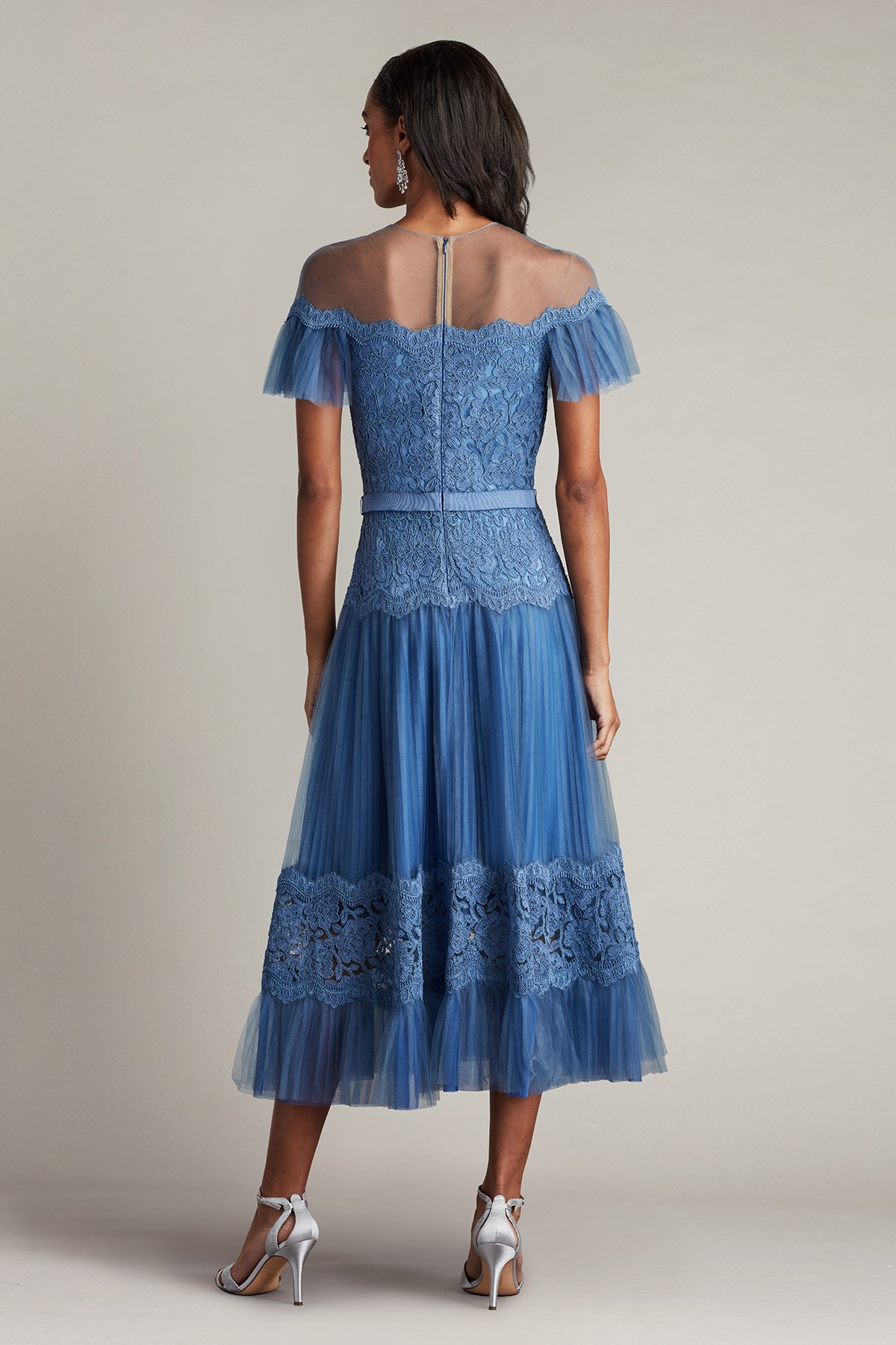 Elise Embroidered Pleated Tulle Midi Dress
