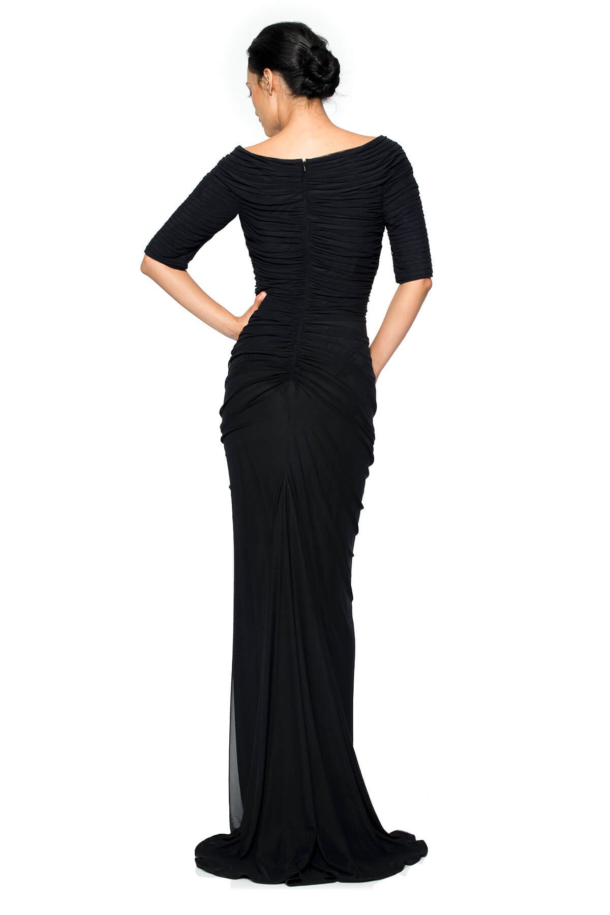 Tadashi Shoji Petite- Draped Mesh Gown