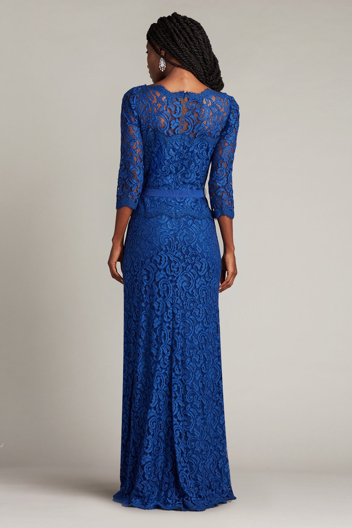 Amberly Belted Lace ¾ Sleeve Gown