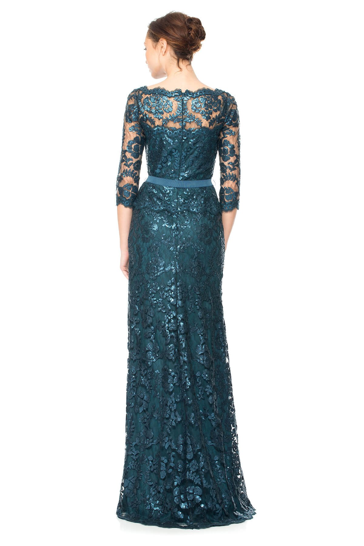 Tadashi Shoji Petite Size - Paillette Embroidered Lace 3/4 Sleeve Gown