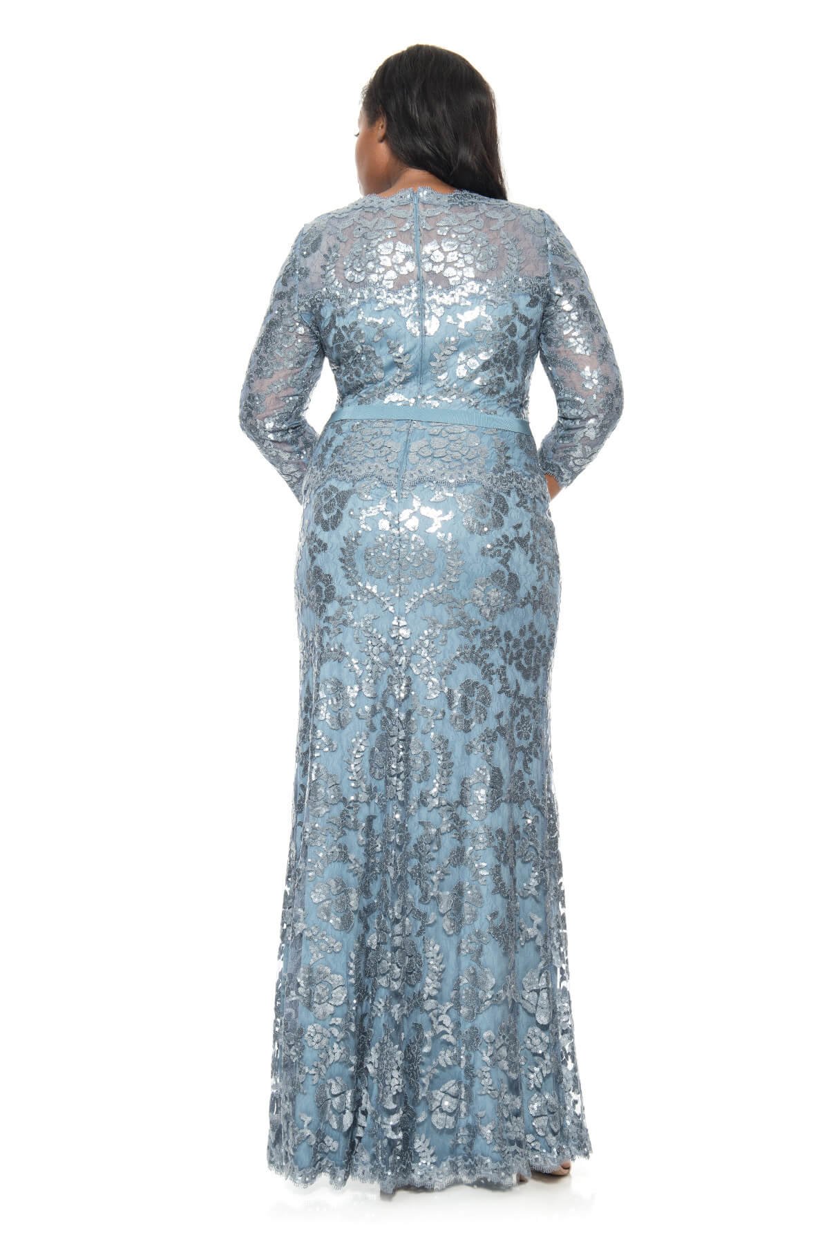 Tadashi Shoji Plus Size - Paillette Embroidered Lace 3/4 Sleeve Gown