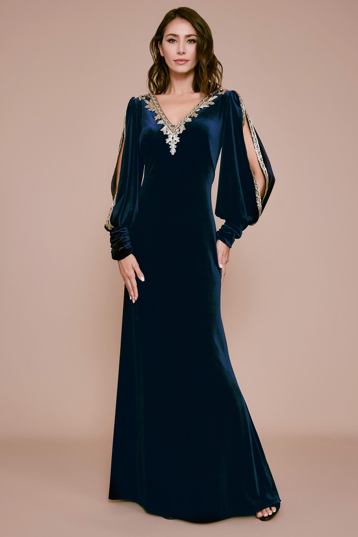 Velvet evening sales gowns with sleeves