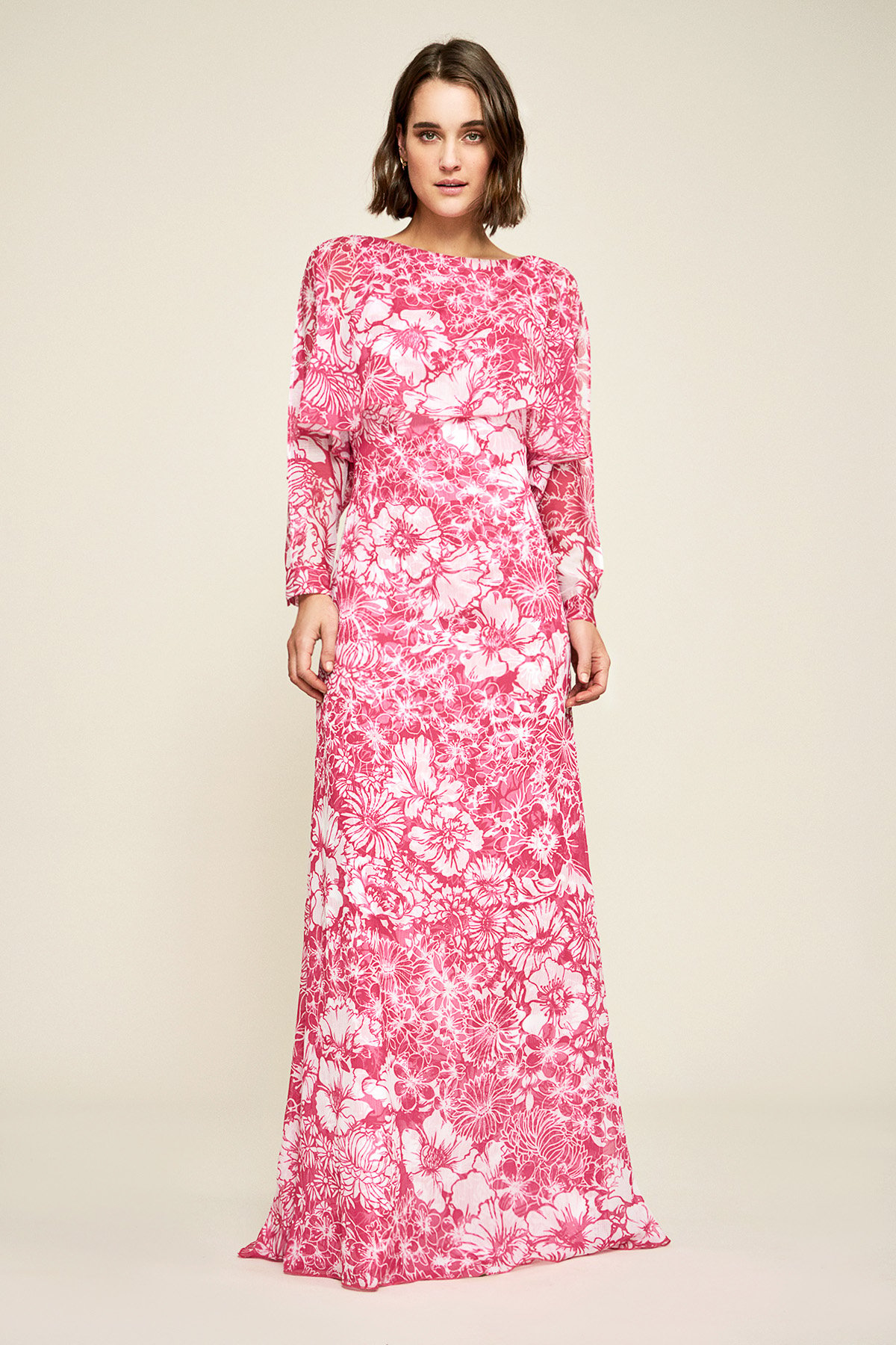 Tadashi Shoji - Cyrus Floral Long Sleeve Chiffon Gown