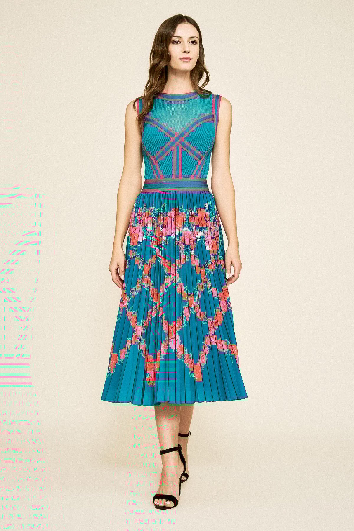 Kersee Pleated Tea Length Dress Tadashi Shoji