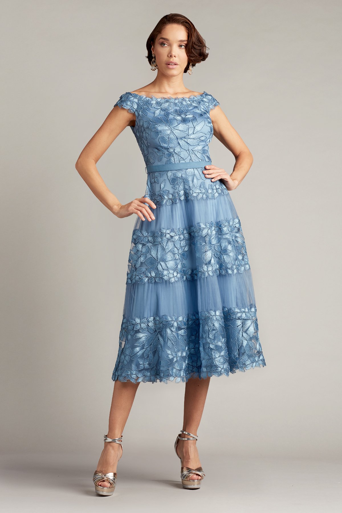 Tea length embroidered dress sales