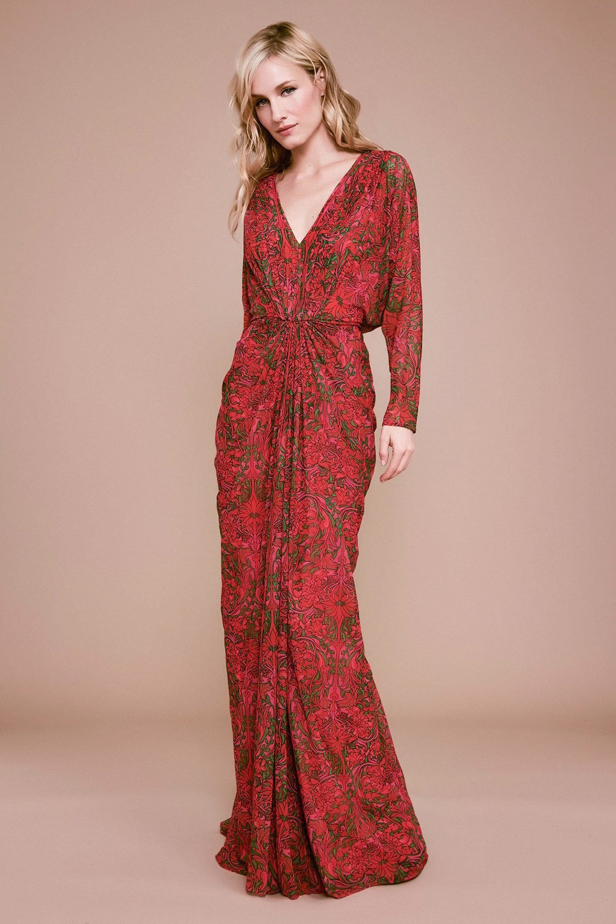 Tadashi Shoji - Terra Printed Mesh Long-Sleeve Gown