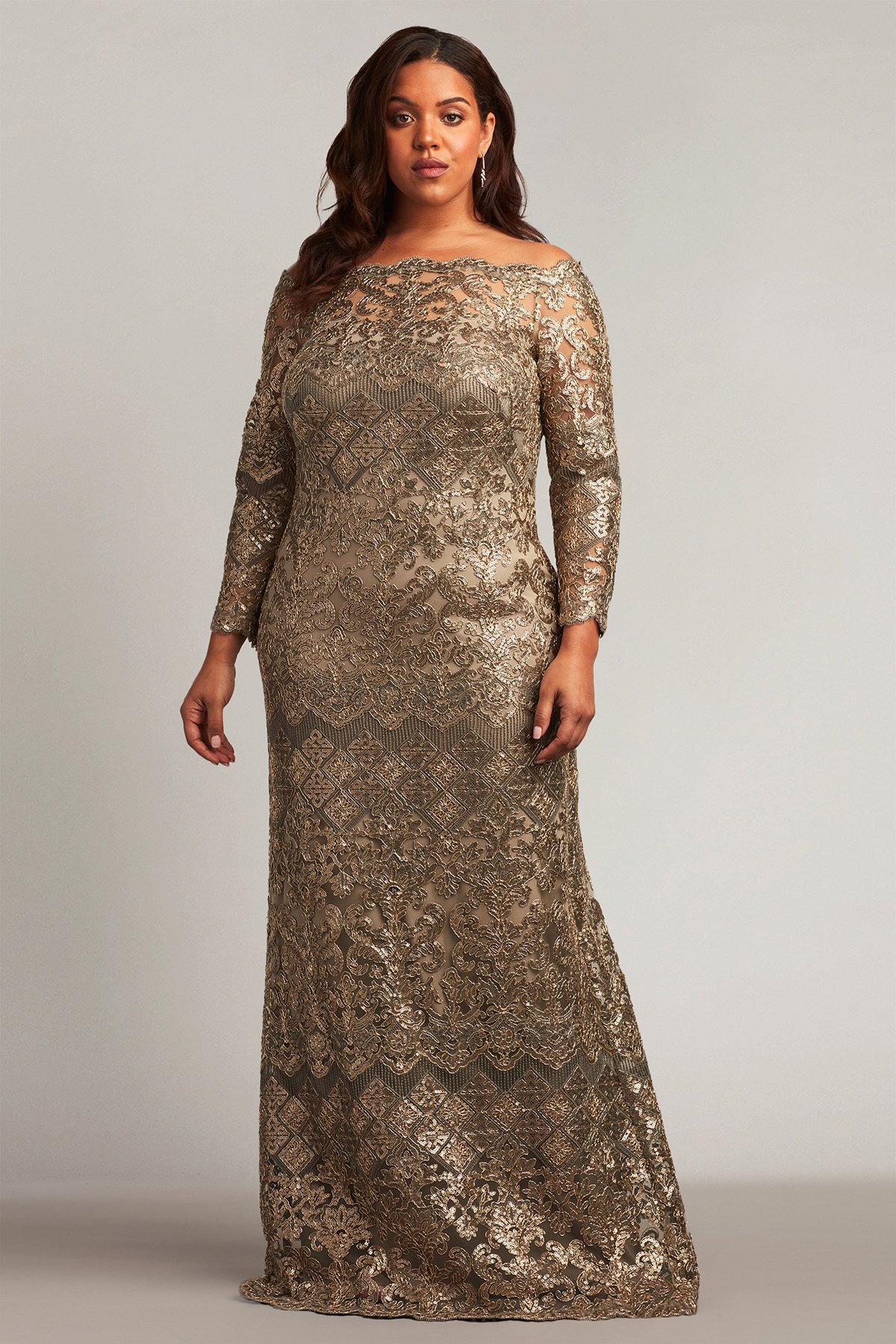 Eve Long-Sleeve Sequin Embroidered Gown - PLUS SIZE