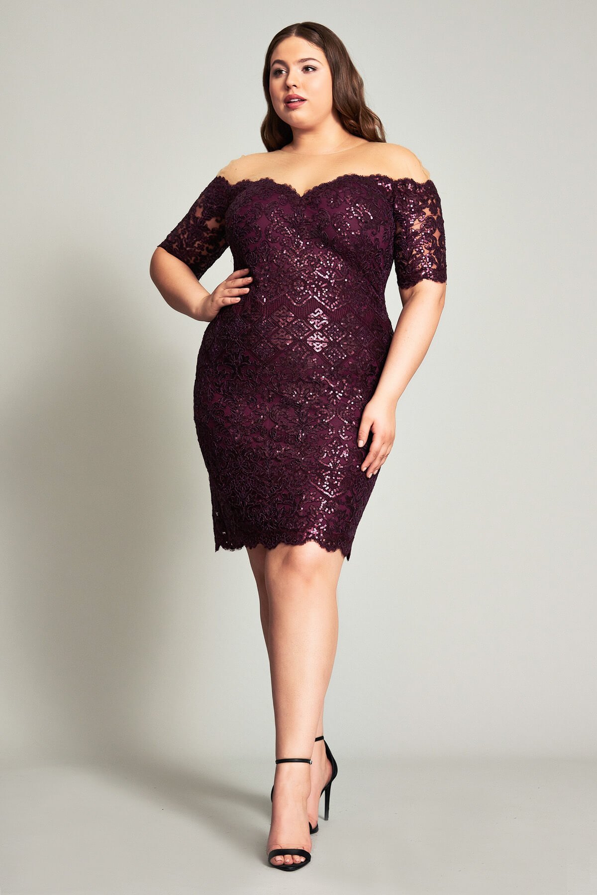 Heri Off The Shoulder Metallic Lace Dress PLUS SIZE Tadashi Shoji