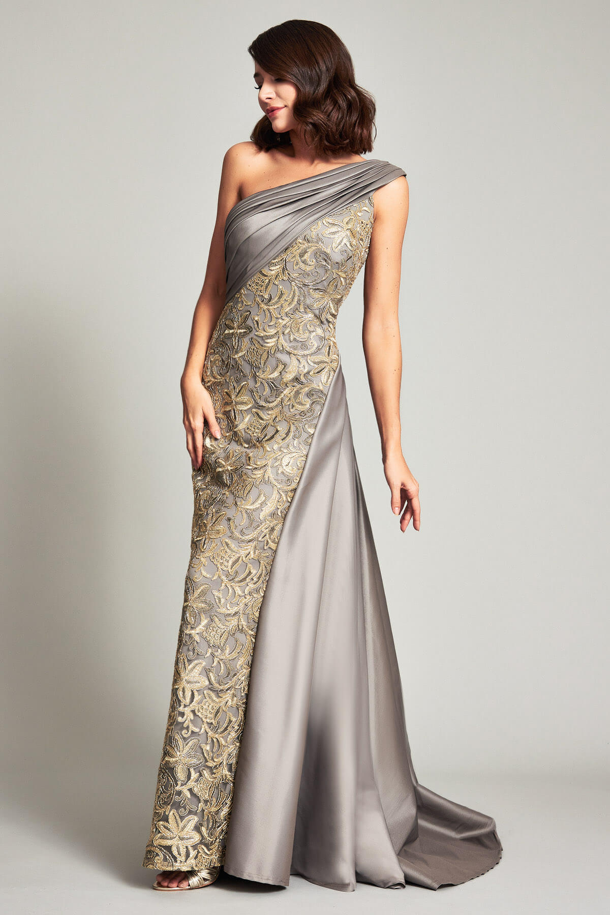 Ohta One-Shoulder Draped Taffeta Gown