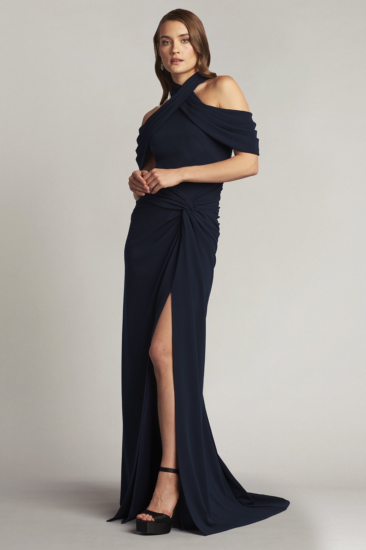Pruitt Draped Cold-Shoulder Gown