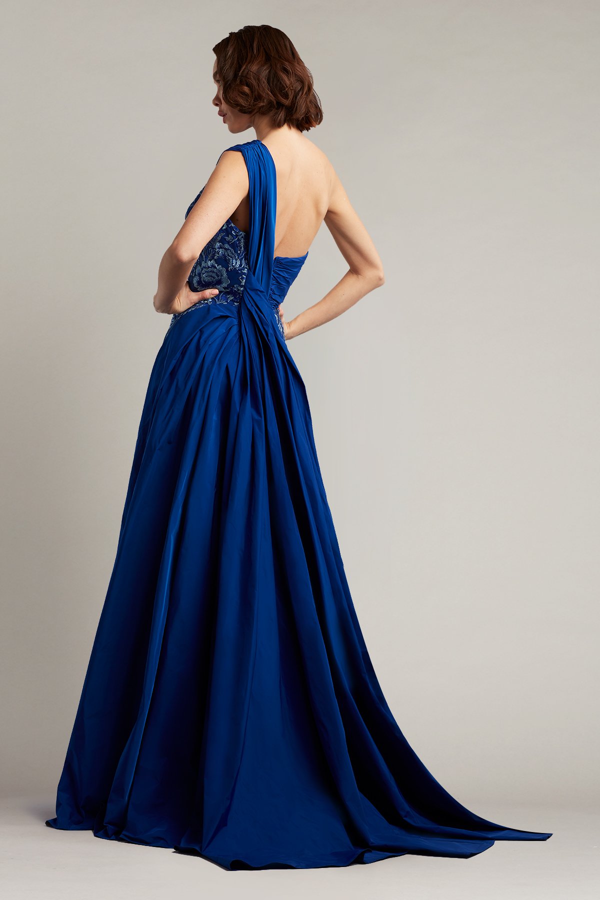 Witkin One-Shoulder Draped Taffeta Gown
