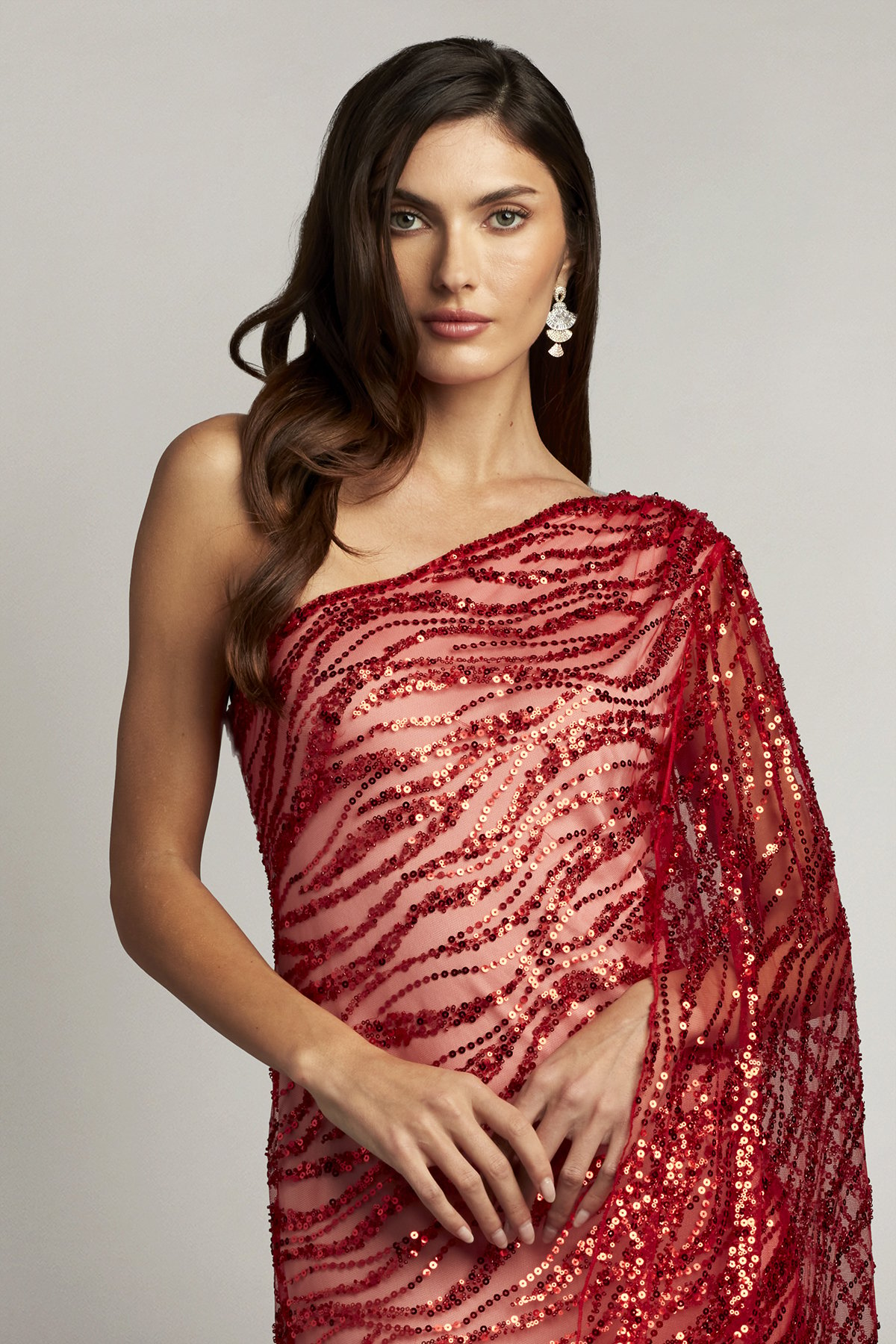 Esperanza Sequin Cape-Sleeve Gown