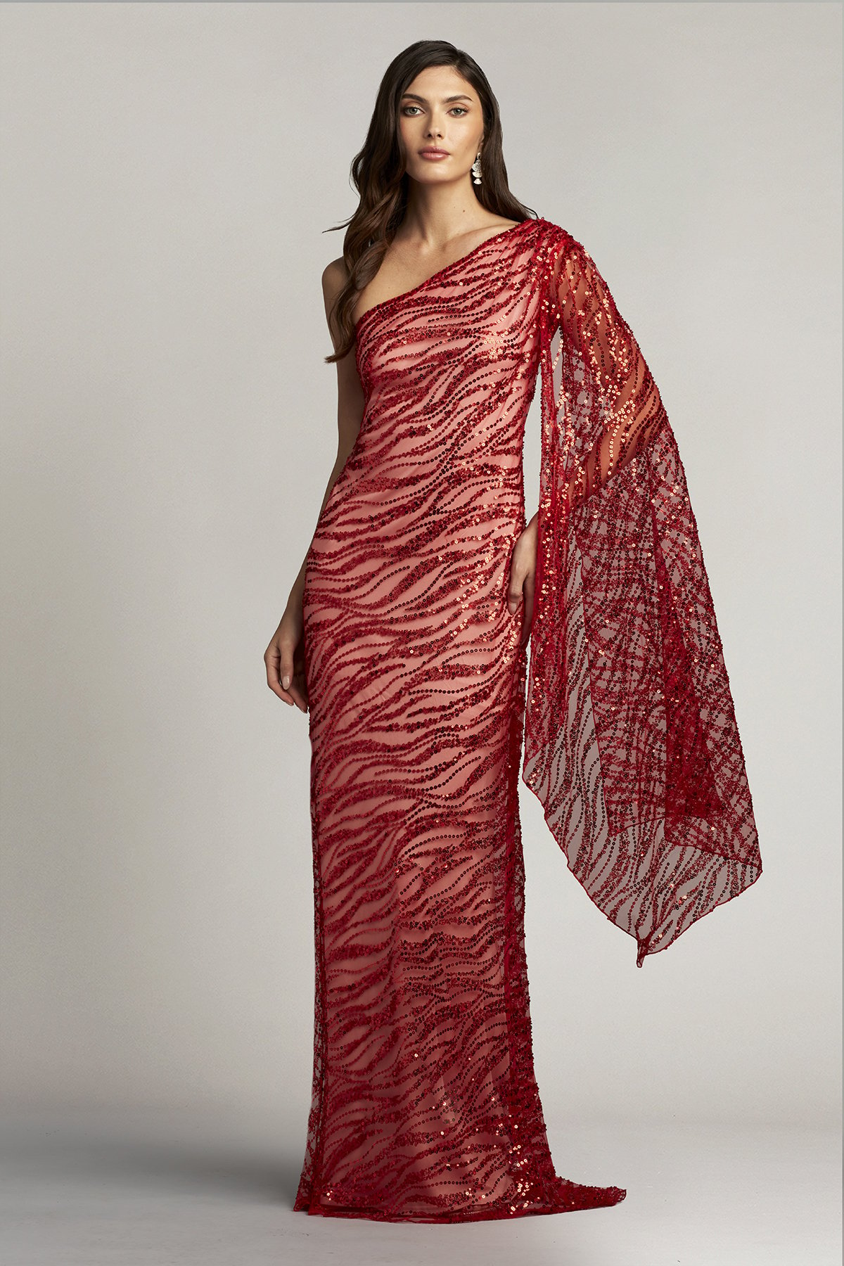 Esperanza Sequin Cape-Sleeve Gown