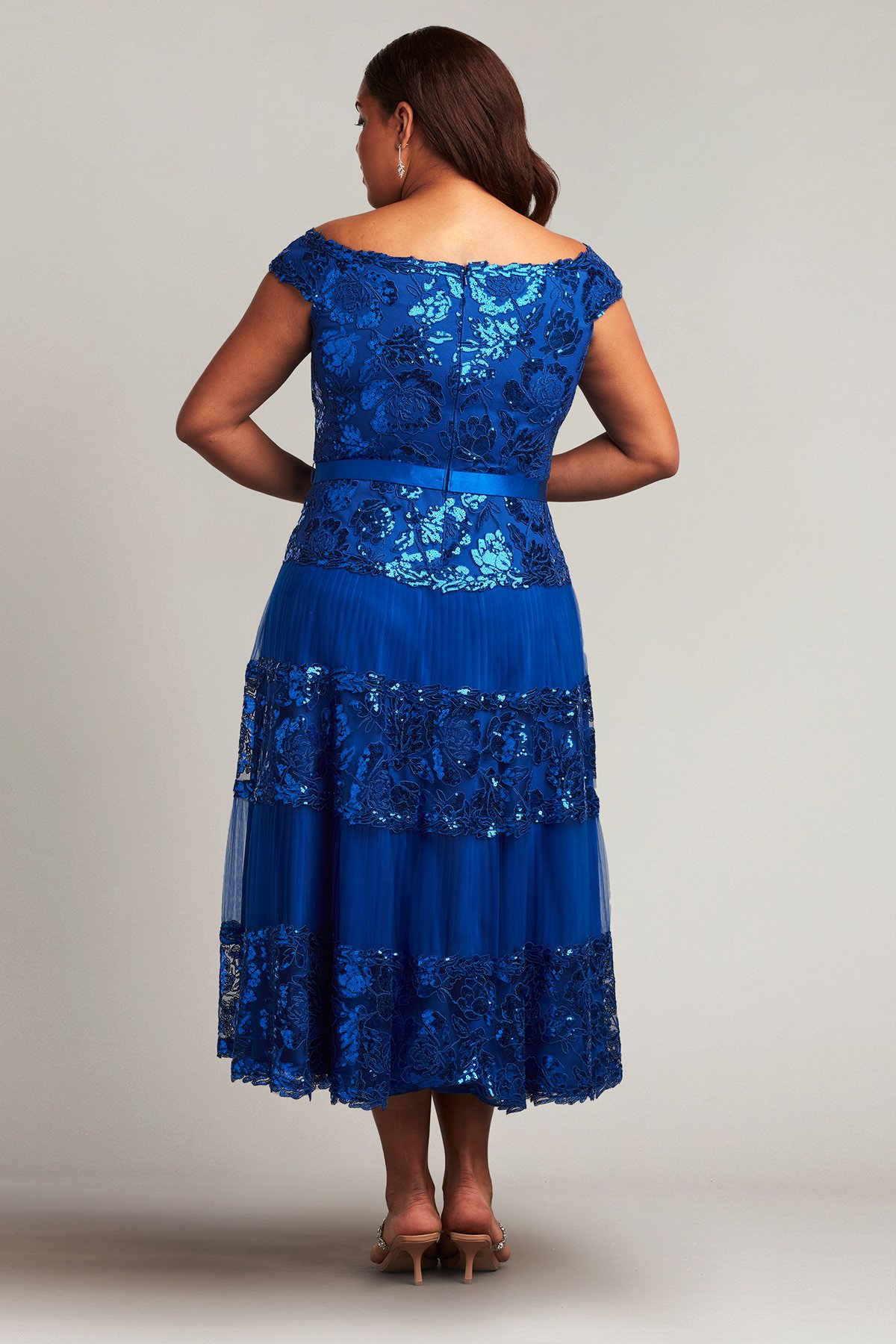 Charlotte Sequin Embroidered Tea-Length Dress - PLUS SIZE