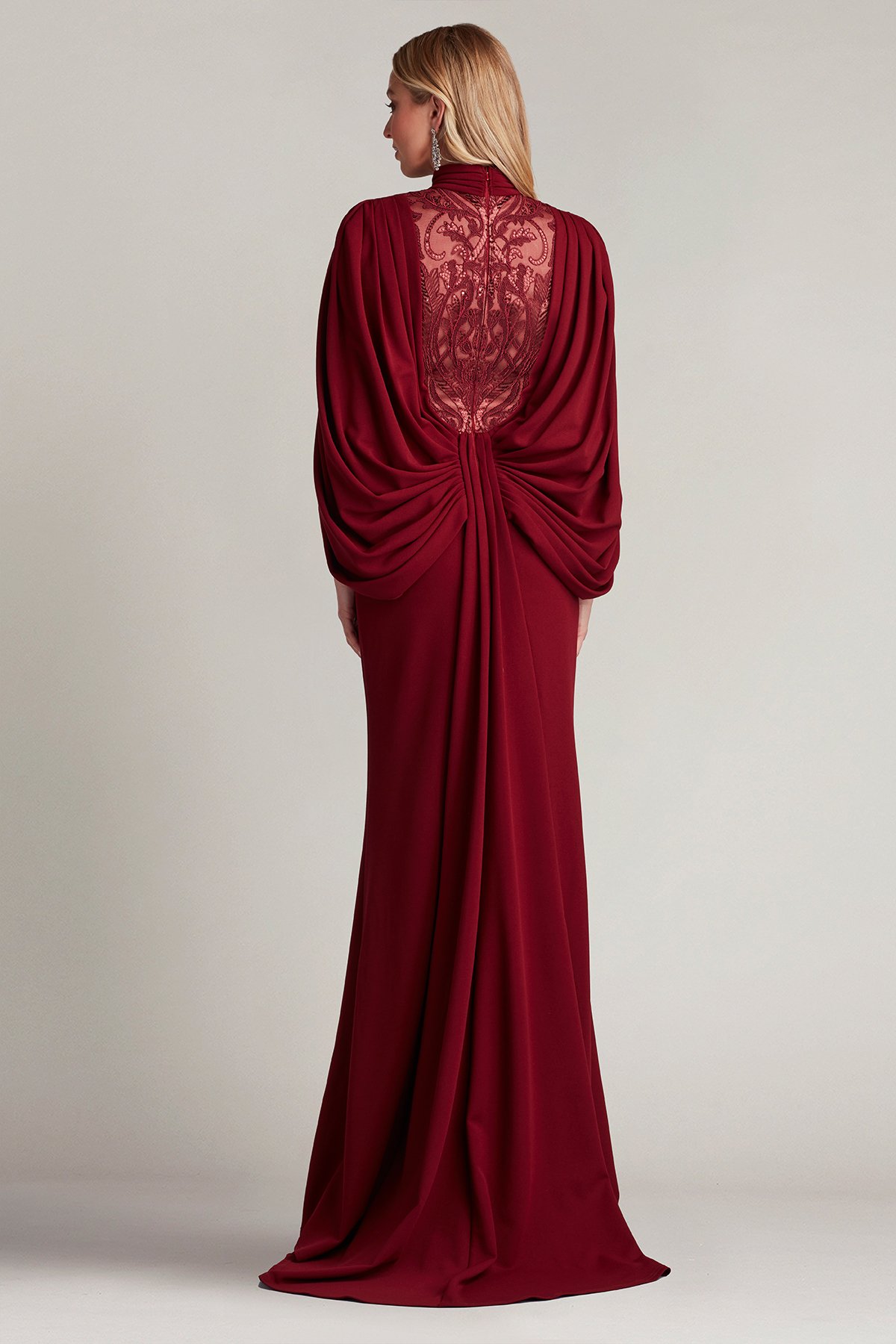 Emmeline Draped Cape-Sleeve Gown