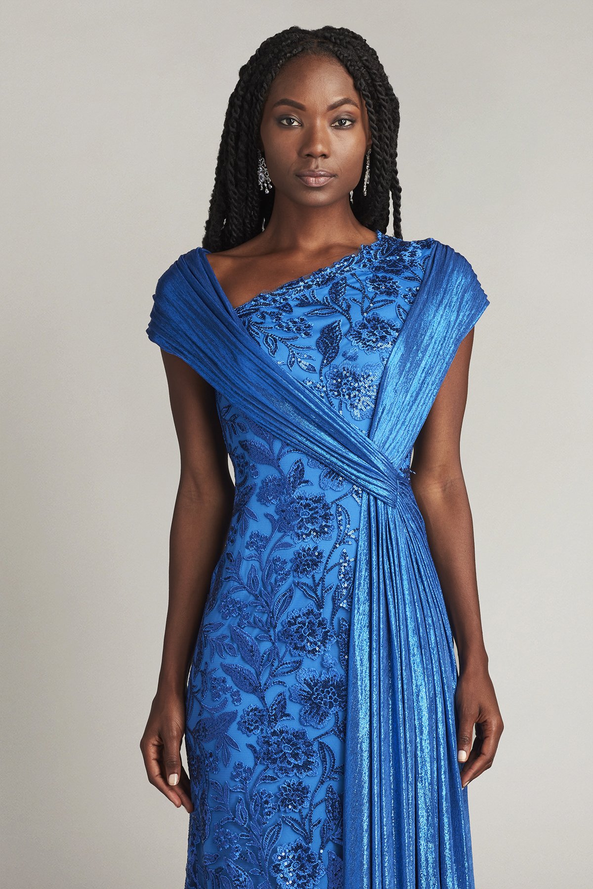 Chantelle Sequin Embroidered Draped Sash Gown