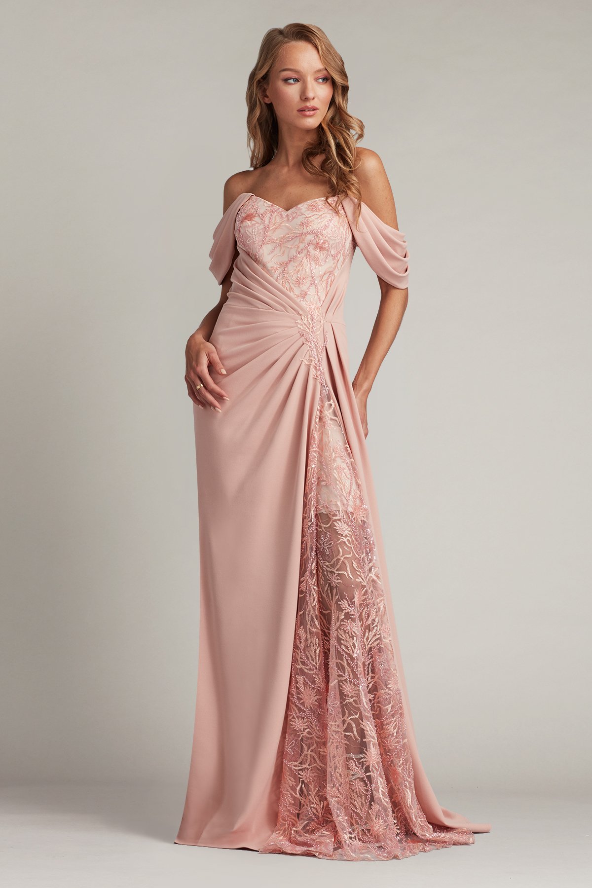 Pilat Draped Bead Embroidered Gown