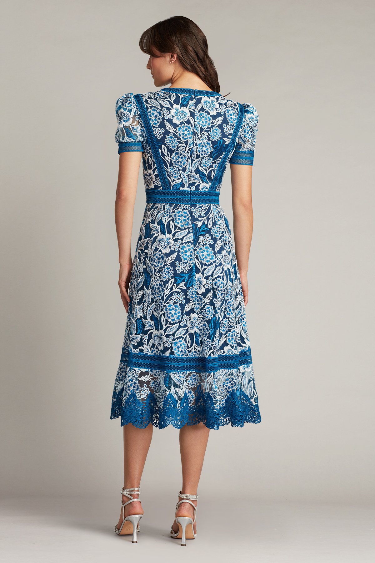 Kasey Banded Embroidered Tea-Length Dress