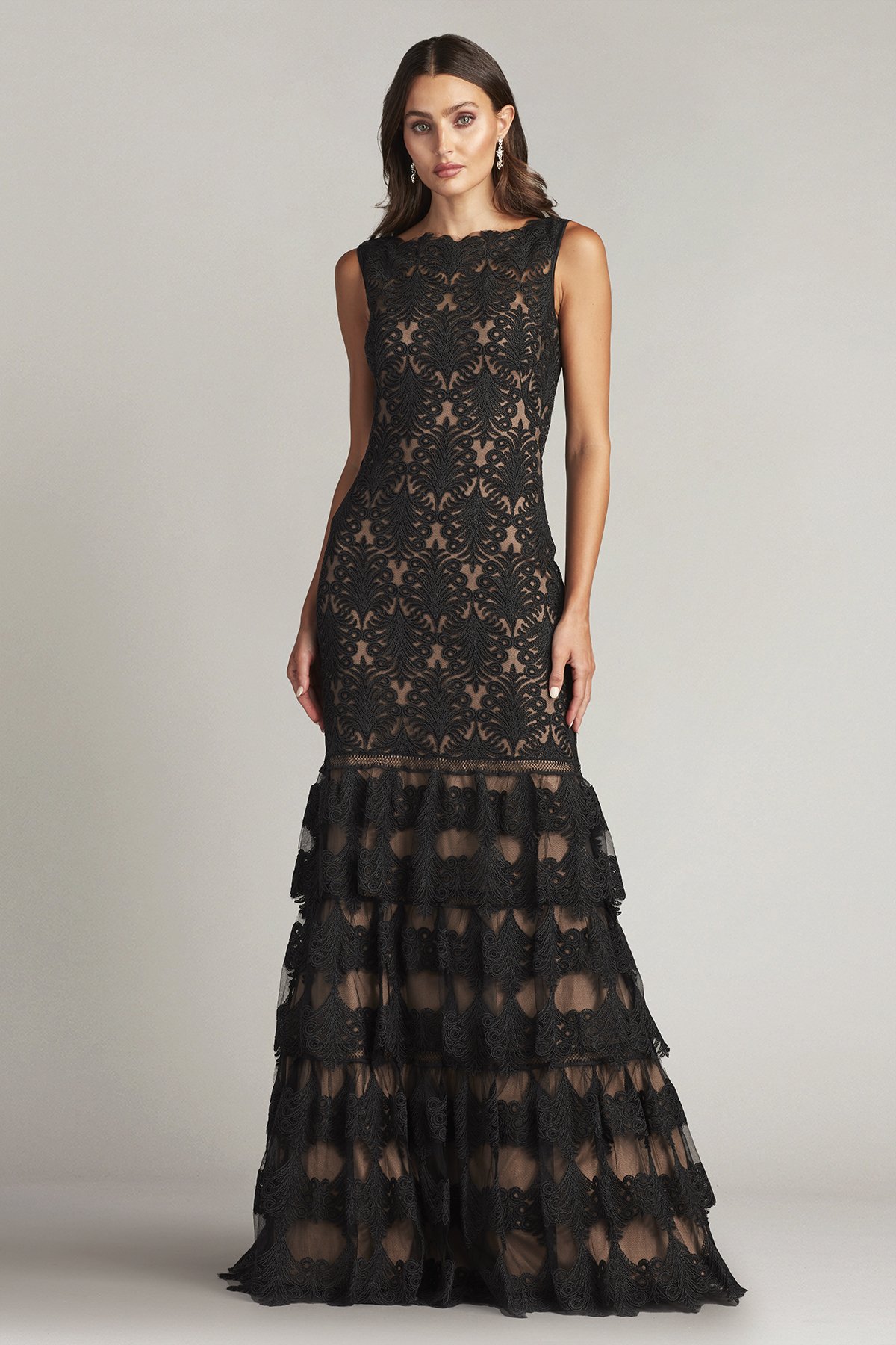 Aniyah Tiered Embroidered Tulle Gown