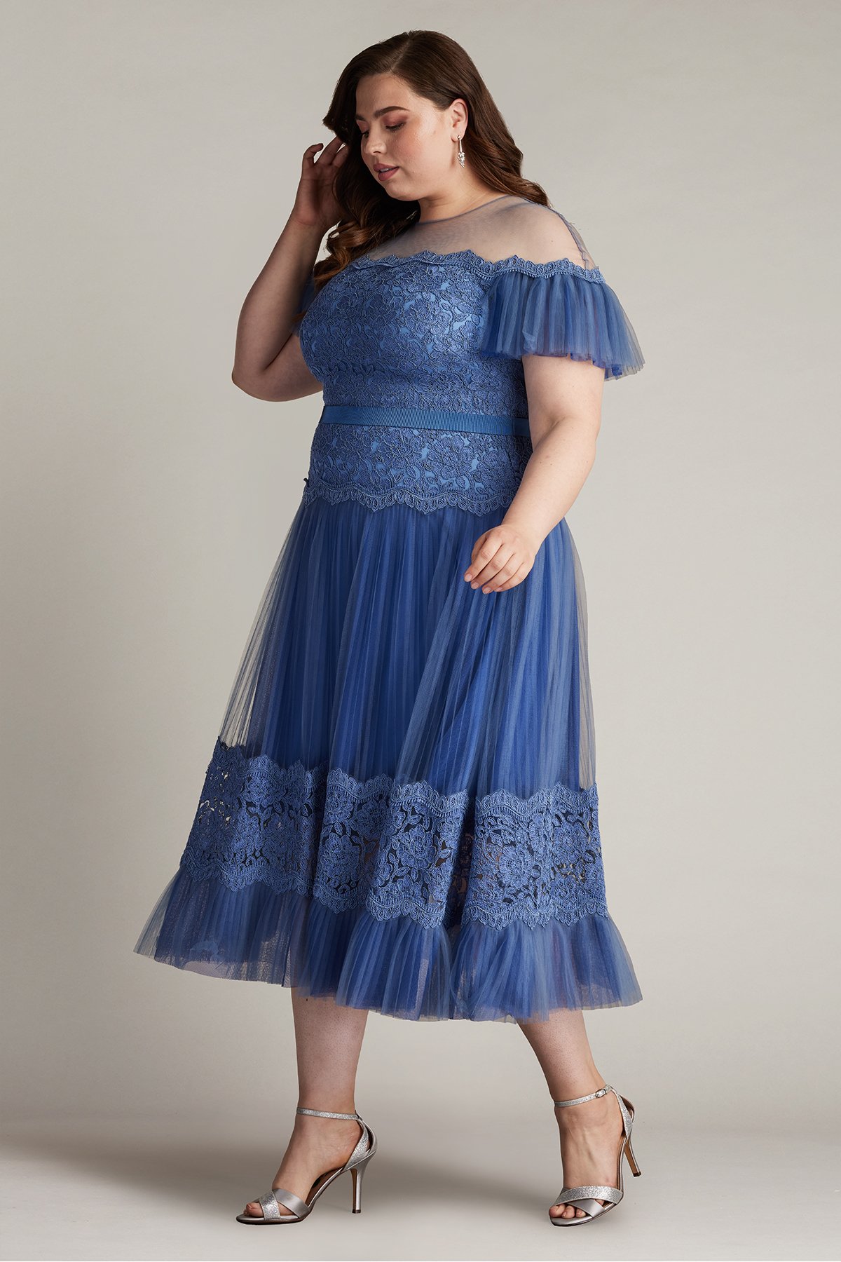 Elise Embroidered Pleated Tulle Midi Dress - PLUS SIZE