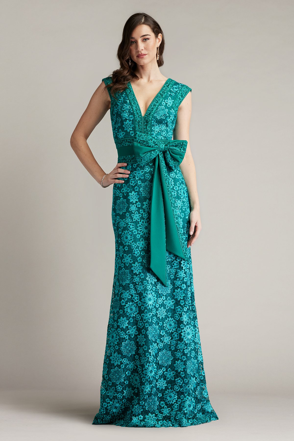 Esha Embroidered Waist Bow Gown Tadashi Shoji