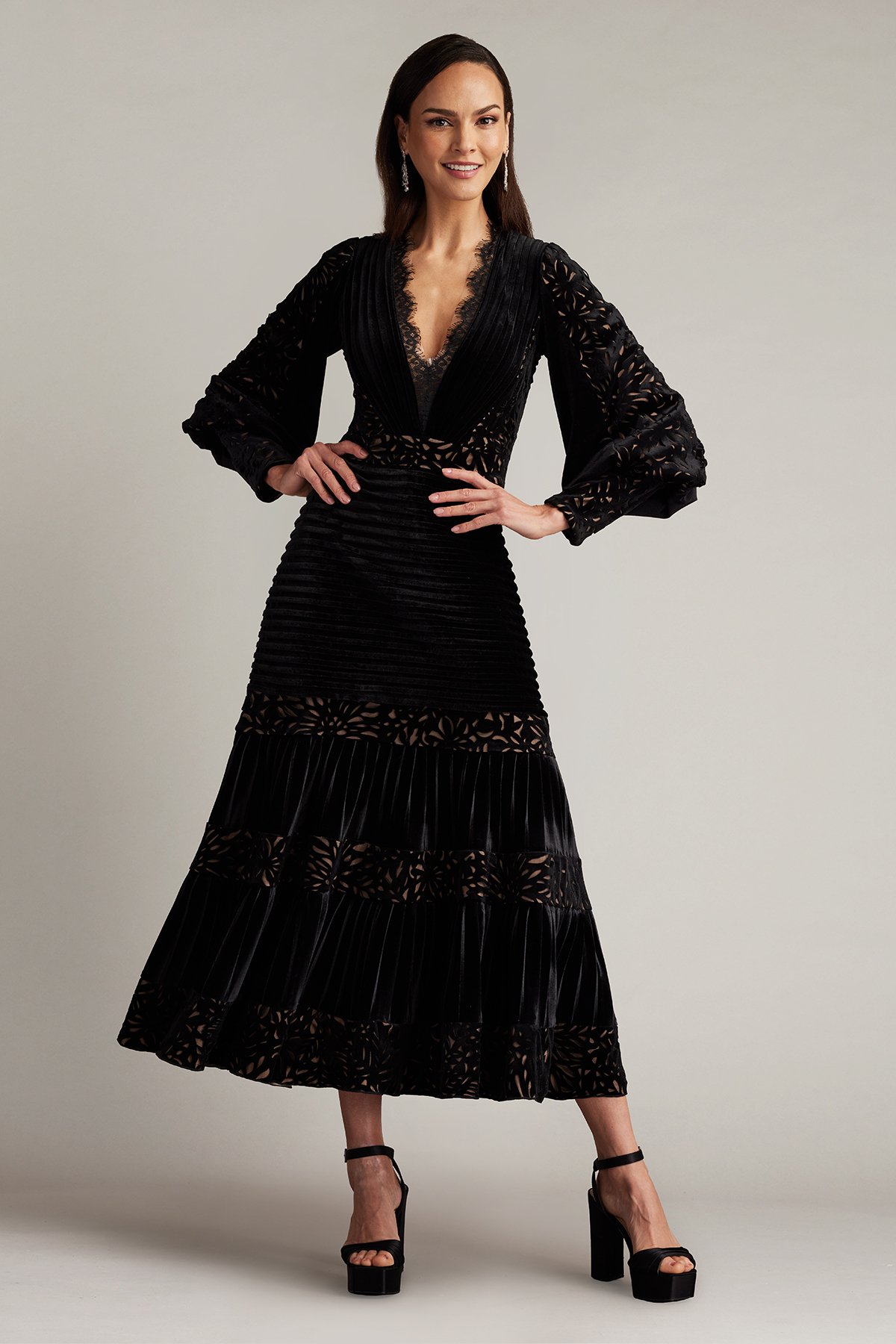 Flowing Pleated Black Long Sleeve Dress Flowing Pleated Black Long Sleeve Dress