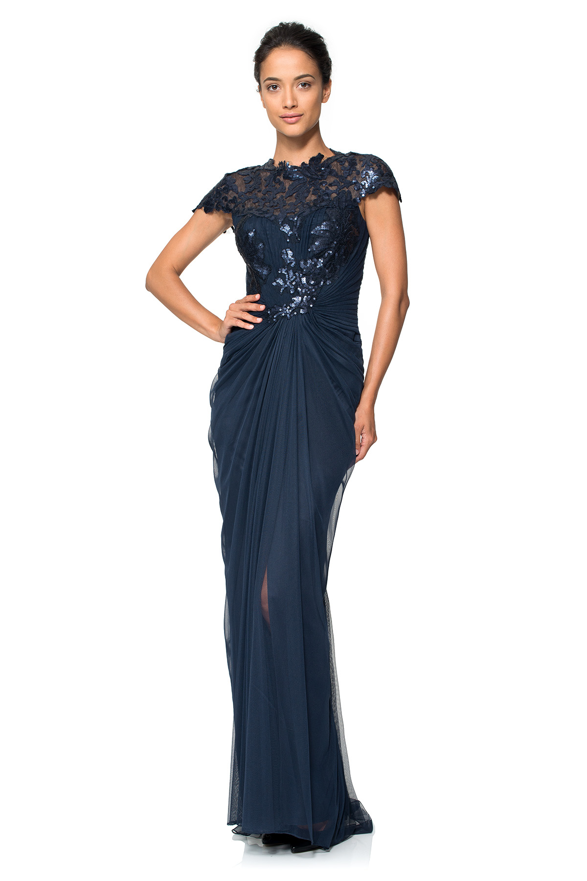 Tadashi Shoji - Paillette Lace and Tulle Gown in Navy