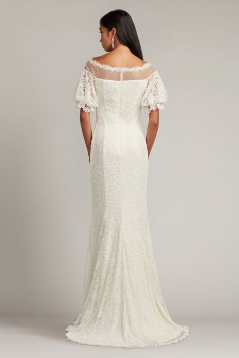 Whelan Embroidered Puff-Sleeve Gown