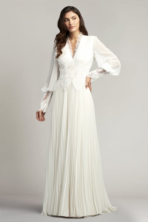 Yates Pleated Chiffon & Lace Gown