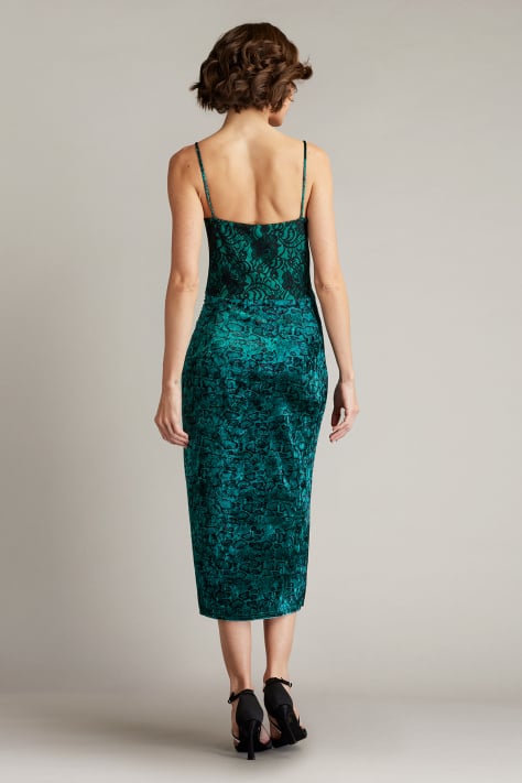 SHO BY TADASHI SHOJI スパンコール刺繍カクテルワンピース ブラック スパンコール＆ボタニカルレース フィッシュテール