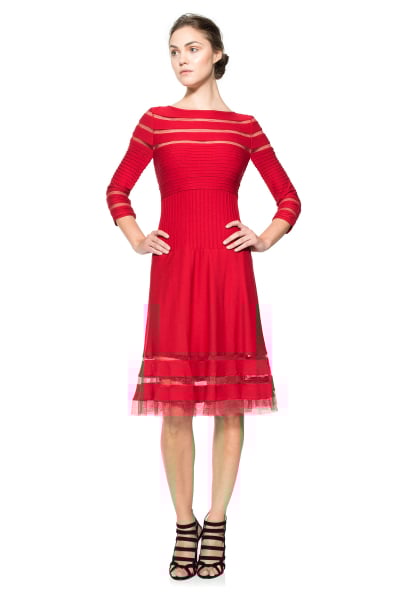 Cutout Jersey 3/4 Sleeve Cocktail Dress in Black