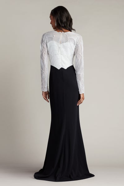 Black and white evening gowns with sleeves sales