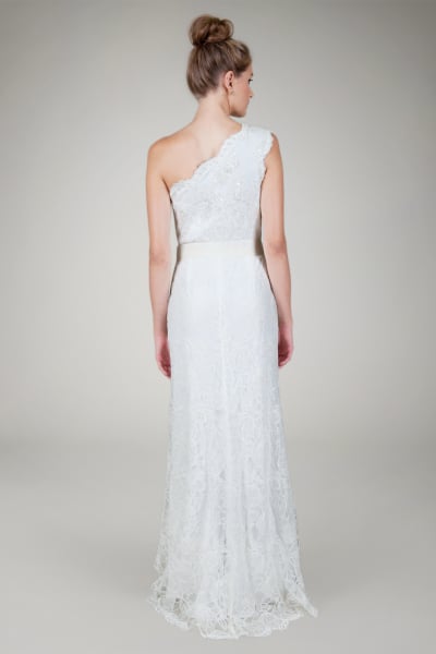 One Shoulder Lace Gown in Ivory