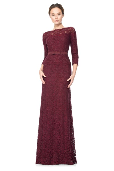 Illusion Lace ¾ Sleeve Gown - PETITE