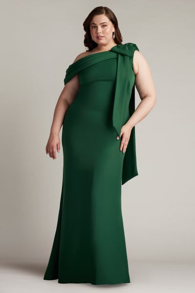 Cassia Bow-Shoulder Crepe Gown - PLUS SIZE