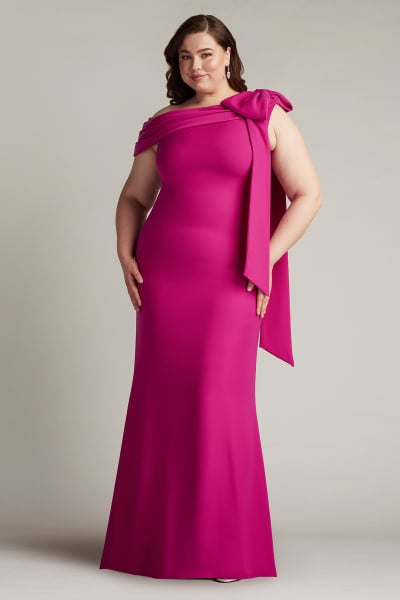 Cassia Bow-Shoulder Crepe Gown - PLUS SIZE