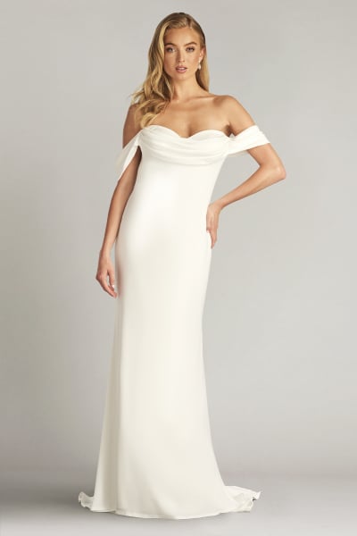 Amishta Off-The-Shoulder Crepe Gown