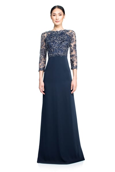 Peony Embroidered Stretch Crepe Gown