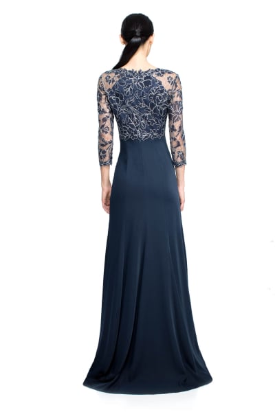 Peony Embroidered Stretch Crepe Gown