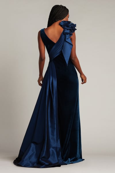 Barlowe Ruffled Shoulder Draped Gown