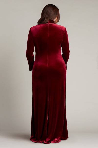 Markum Long-Sleeve Velvet Flounce Gown - PLUS SIZE