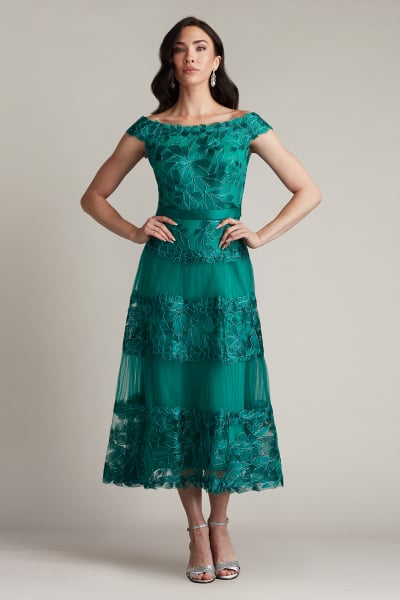 【TADASHI SHOJI】ADRIANE フローラル ティードレス Adriane Floral Embroidered Tea-Length Dress BK | Tadashi Shoji