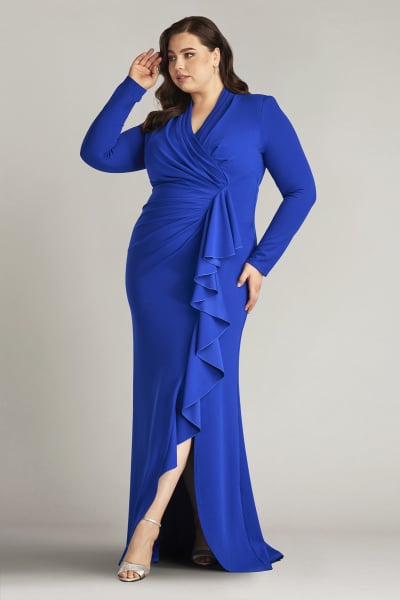 Markum Long-Sleeve Flounce Gown - PLUS SIZE