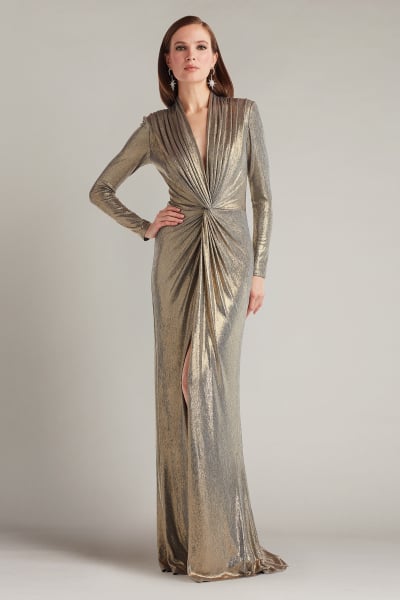 新品Tie.me doublezip pleated onepiece GRAY Metallic Pleated Jumpsuit | 7-16