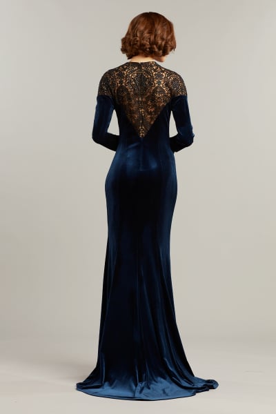 Wallace Beaded Illusion Velvet Gown