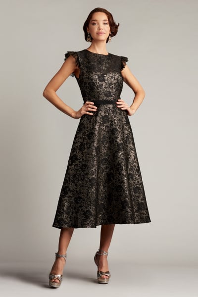 Noble Metallic Jacquard Tea-Length Dress