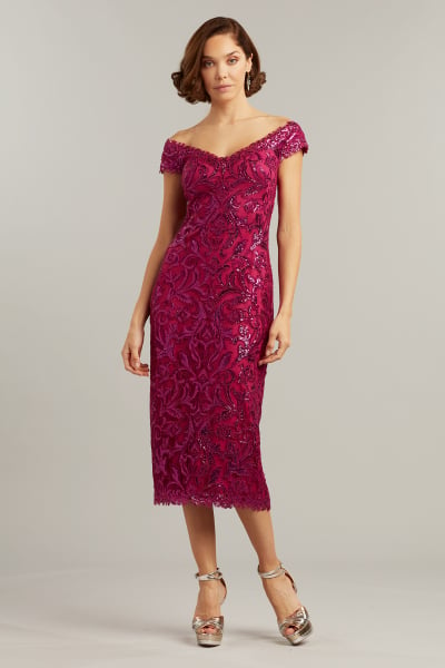 Aleida Sequin-Embroidered Tea-Length Dress