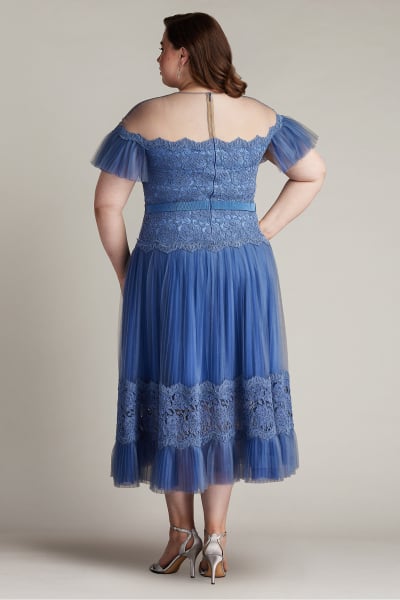 Elise Embroidered Pleated Tulle Midi Dress - PLUS SIZE
