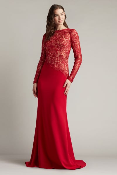 TADASHISHOJI/ドレス/0 Golie Embroidered Bodice Illusion Dress | Tadashi Shoji